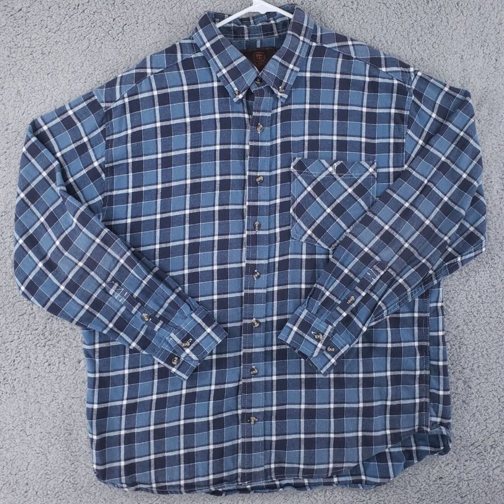 Ranch Tough Flannel Button Up Shirt Mens XLT Blue Plaid Outdoors